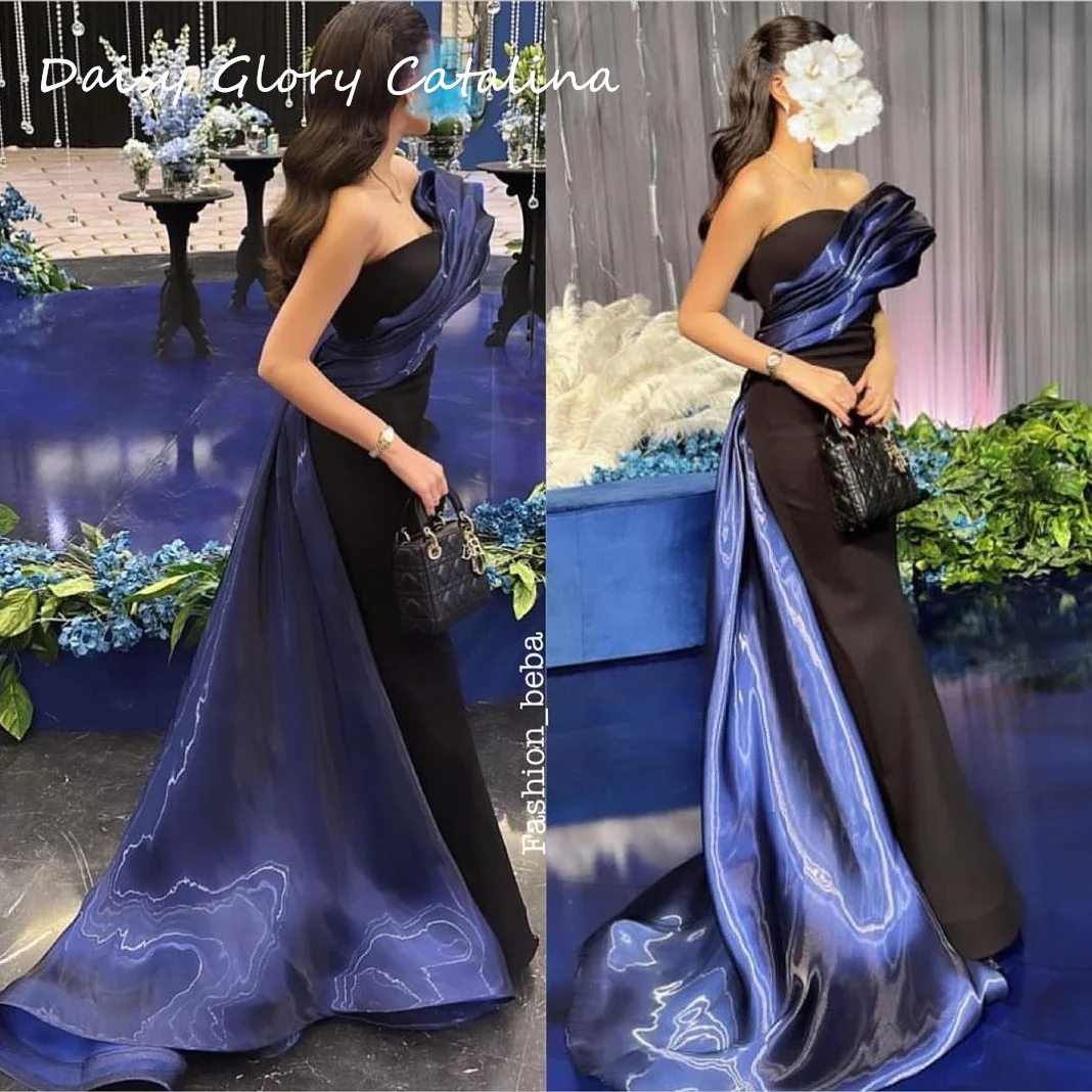 Blue Party Dress Formal Women Evening Dresses One Shoulder Prom Dresses BOW  Long Tulle Elegant Formal Party Gowns Custom Made