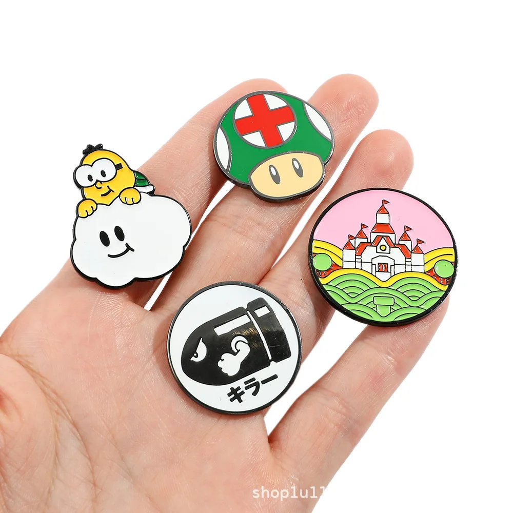 Cute Cartoon Game Marios Series Delicate Brothers Brooch Trendy Decorative Lapel Pins Clothes Backpack Castle Metal Badge Gift