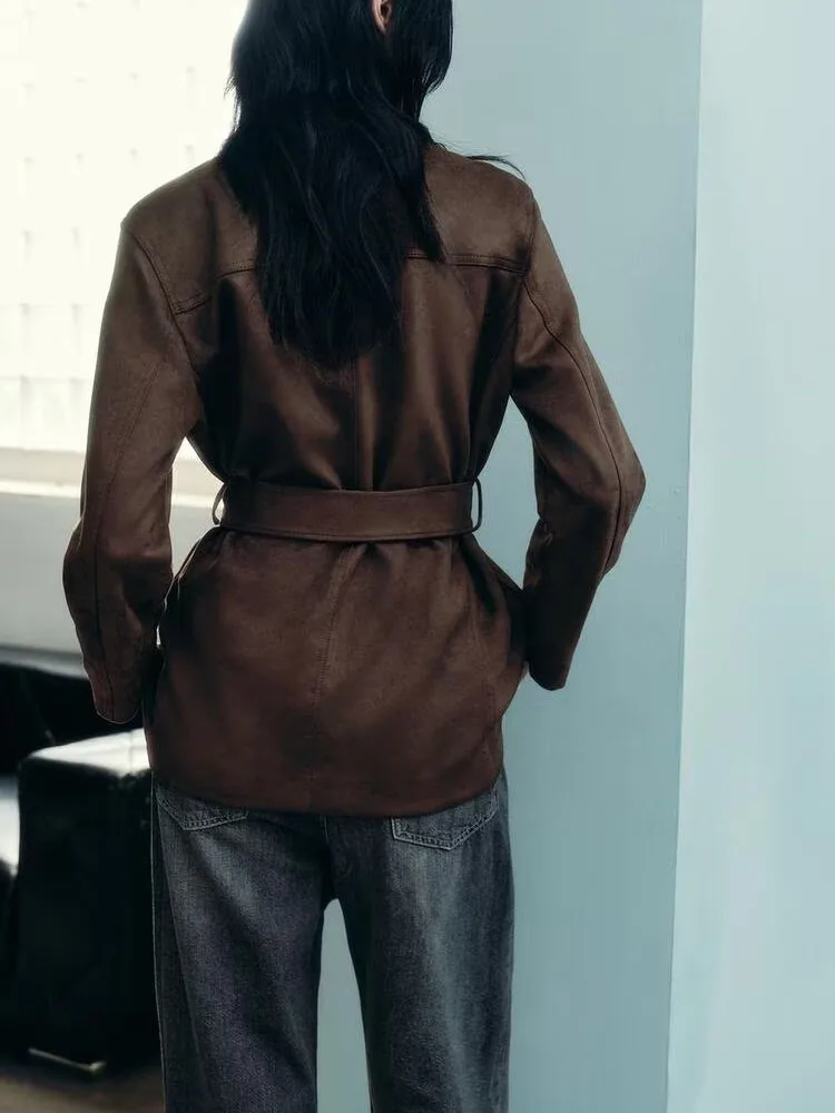 Faionable Long Sve Ecopelle Jaet Donna Nuovo Autunno 2025 Capispalla versatile Ele Costume di scena Tradizionale Hanfu