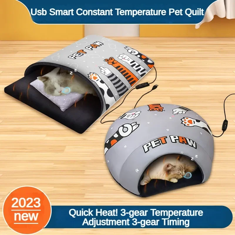 Chenil chaud lavable semi-fermé pour animaux de compagnie, lit doux pour chat, accessoires pour chien, sommeil profond, hiver, USB, perfecand