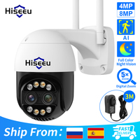 Hiseeu 4K 8MP Dual Lens PTZ Wifi IP Camera 8X Zoom Outdoor HD Full Color Night Vision Human Detection Video Surveillance Cameras