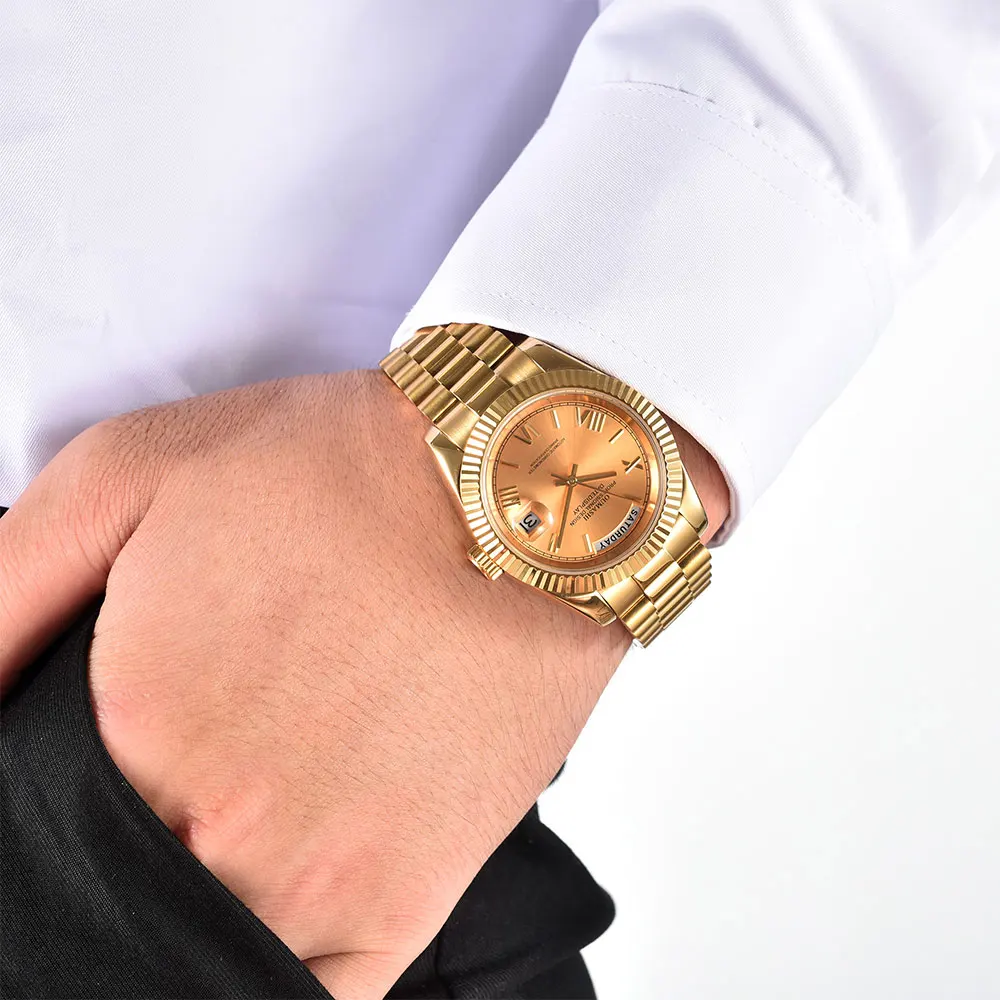 36 มม./39 มม.นาฬิกาผู้ชาย Miyota8285 การเคลื่อนไหวอัตโนมัตินาฬิกา Blue dial Sapphire Glass สายสแตนเลส