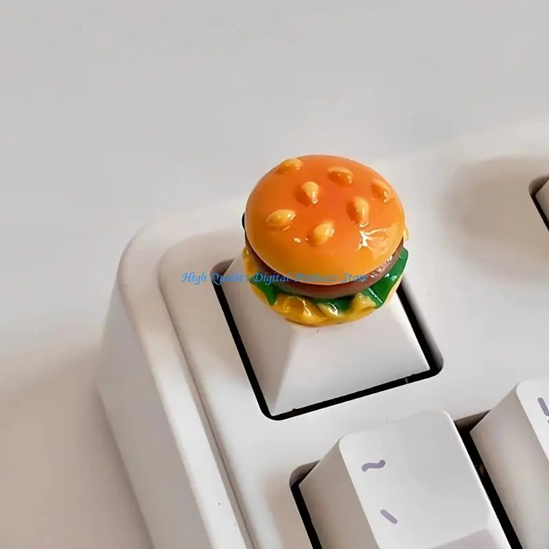 

U2JE 4PCS Resin Keyboard Keycap Sticker Dog Hamburger Design For Mechanical Keyboards