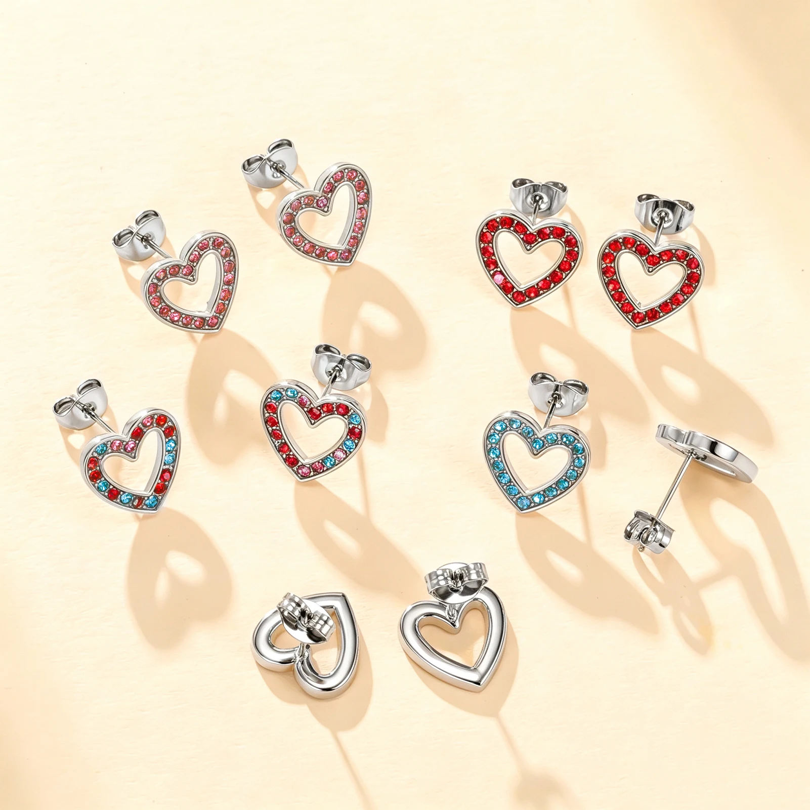 Eueavan Edelstahl-Ohrstecker Herz Strass Kristall Liebesherz Zierlicher Schmuck für Frauen Party Valentinstagsgeschenk – Detail 6