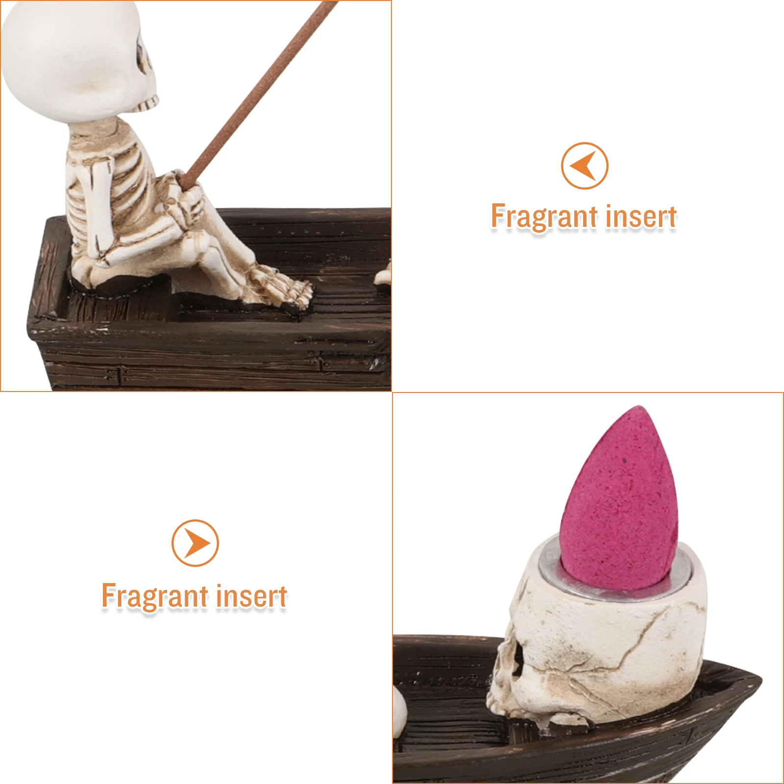 

1 set Skull Incense Boat Resin Craft Halloween Incense Burner Holder Stick Cone Tray Decoration Gift