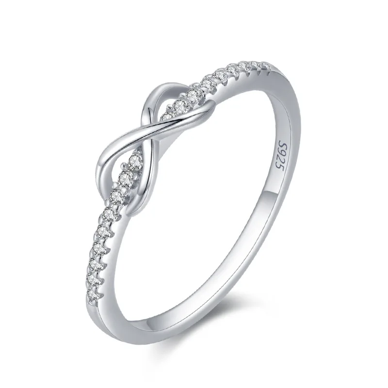 

Hot Sale S925 Silver Infinity Ring for Women Rhodium Plated Fashionable Classic Style for Wedding Bands