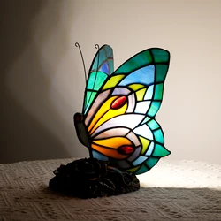 Modern Table Lamps Mediterranean Butterfly Retro Stained Glass Desk Lamp for Bedroom Bedside Vintage Living Room Light Fixtures