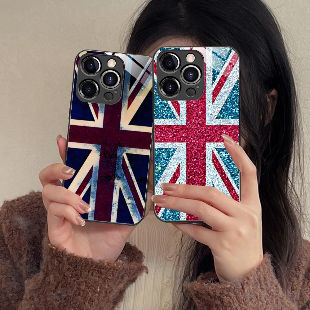 United Kingdom Flag Mobile Phone Case for iPhone 16 15 14 13 12 11 X XR XS 8 Pro Max Plus Mini PC Glass Phone Cover Shell