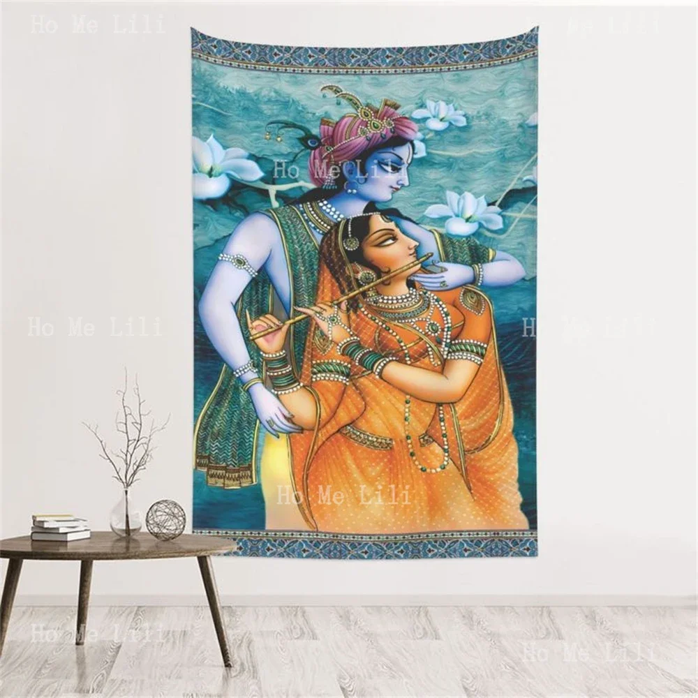 Affiche indienne de Couple hindou The Blissful Radha Krishna, tapisserie imprimée, décor de salle, belle décoration murale artistique