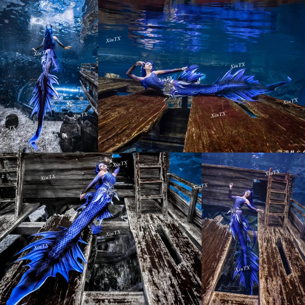 

Cosplay Mermaid Tail Adult Woman Bikinyl Tail High Quality Artificial Fish Scale Aquarium Performance Model Photography Wig