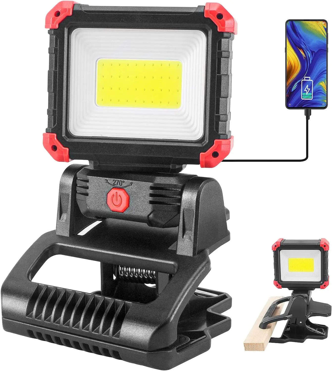 LED Rechargeable Work Light with Clamp Super Bright COB Magnetic Work Light with 3 Light Modes For Workshop, Car Repairing