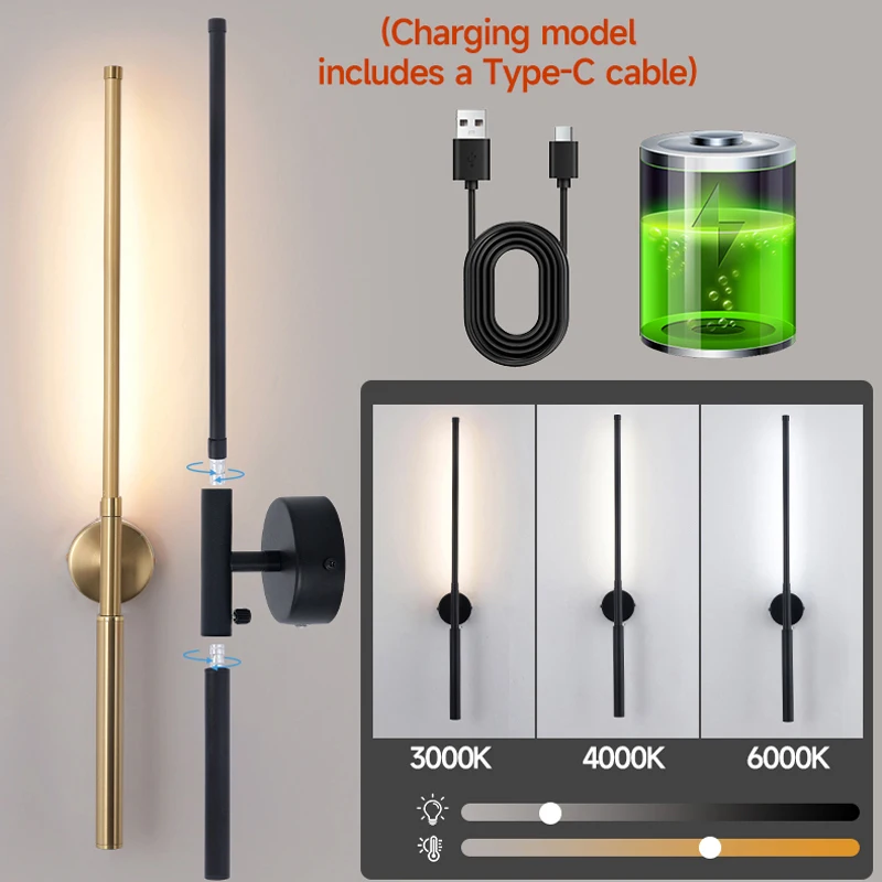 Rechargeable Wall Light Eye-Care LED Wall Sconce Moonlike Gentle Soft Glow Home Indoor Lighting  Wall Lamp Black Gold