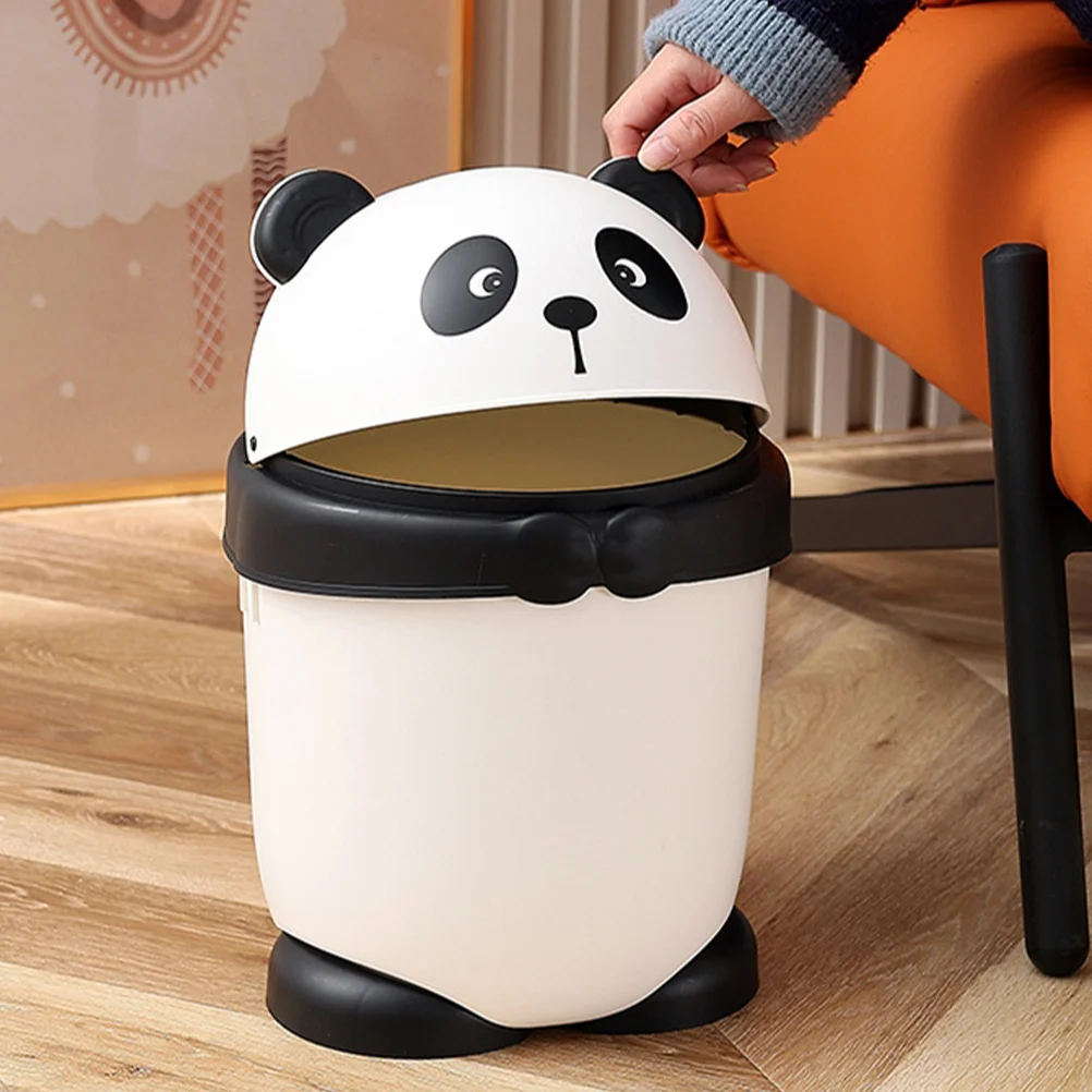 Panda Trash Can Room With Lid Garbage Bathroom Small Bin Office Plastic Tin for Car