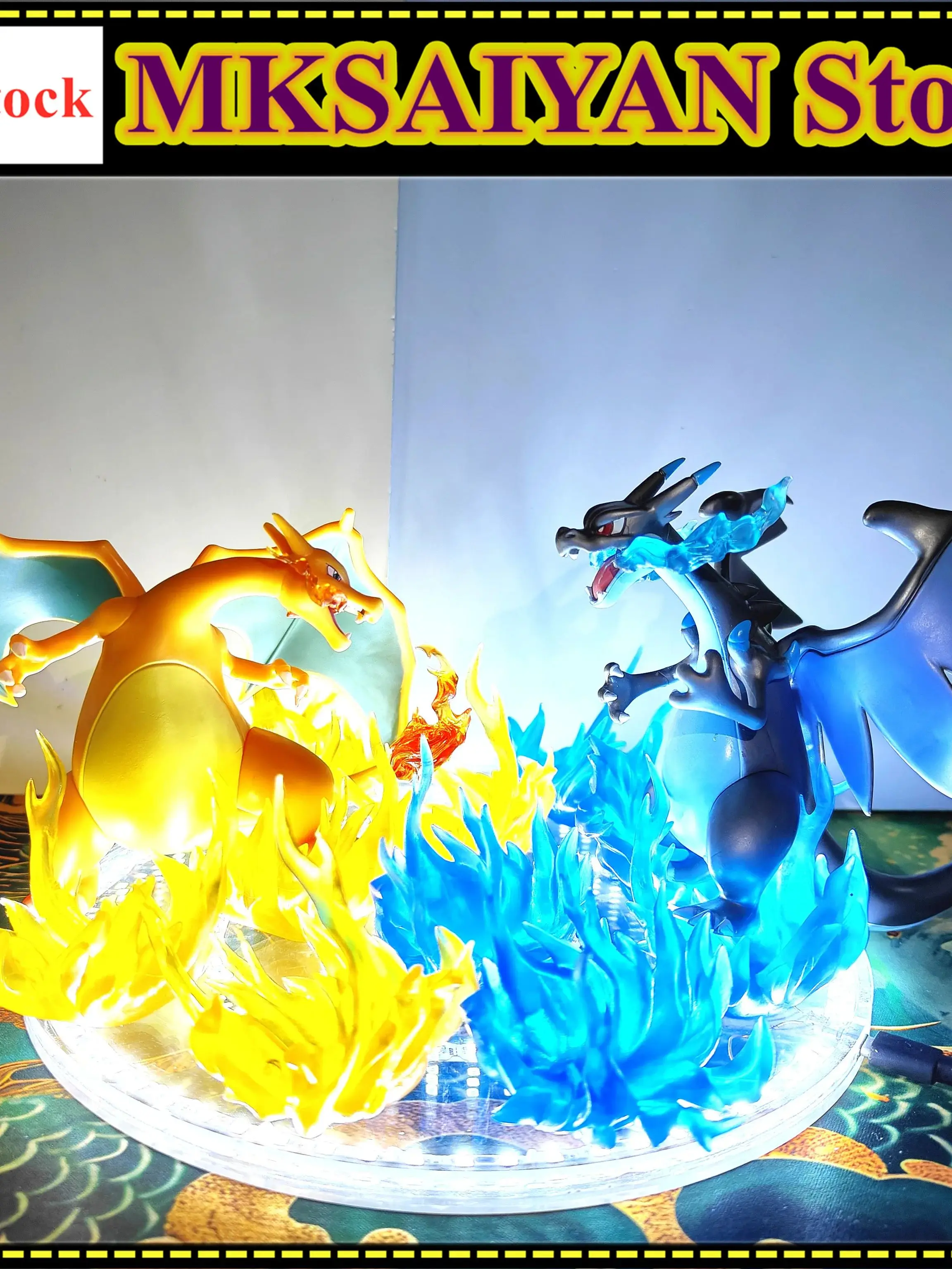 Pokemon Anime Figuur Mega Charizard Dracaufeu Glurak VS DIY Effecten Licht Pocket Monster Action Beeldje Speelgoed PVC Model - afbeelding 2