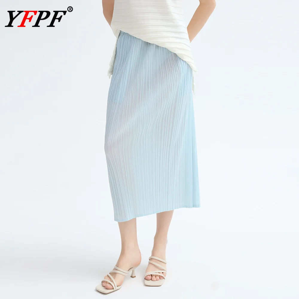 

YFPF 2025 Miyake Pleated Women Skirt Many Color Solid High Waist A Line Casual Long Skirts Fashion New Clothing