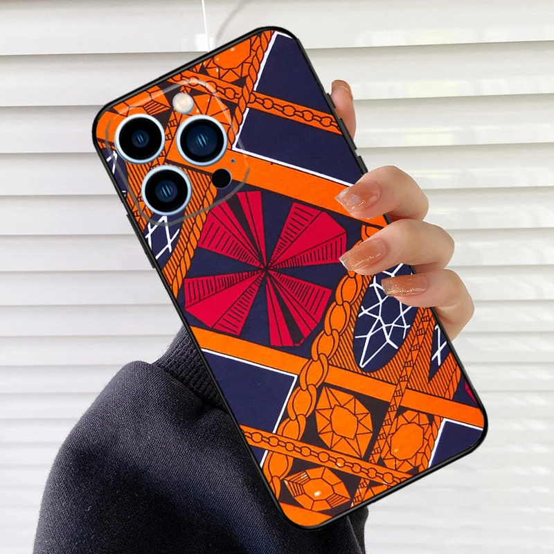 African Style Fabric Print Phone Case For iPhone 15 11 12 14 Pro Max XR XS Max X 7 8 Plus 13 14 Pro Soft Silicone Back Cover