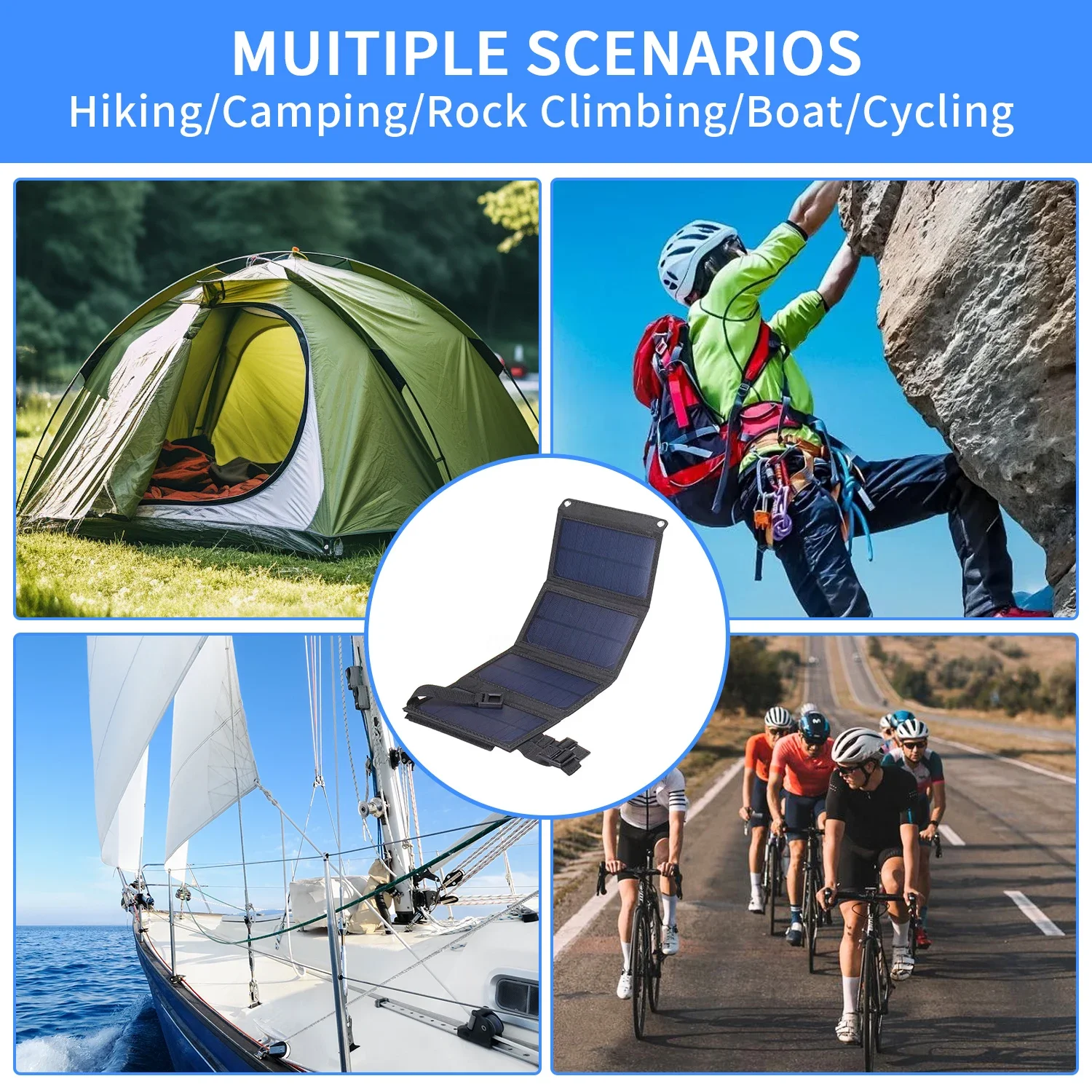 Foldable Solar Panel 20W 50W 60W Portable Solar Panels Charger USB 5V DC Full Time Power Solar Panel Mobile Power Supply view 2