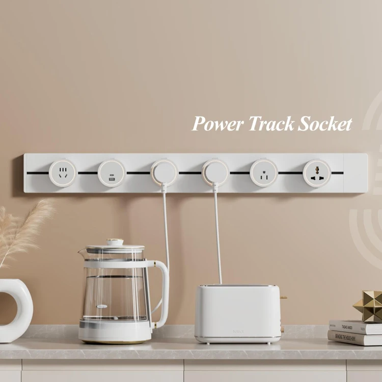 EU UK US Aluminum Power Track System Removable Wall Desk Mounted Rail Socket for Home and Office with Safety Lock Adapter