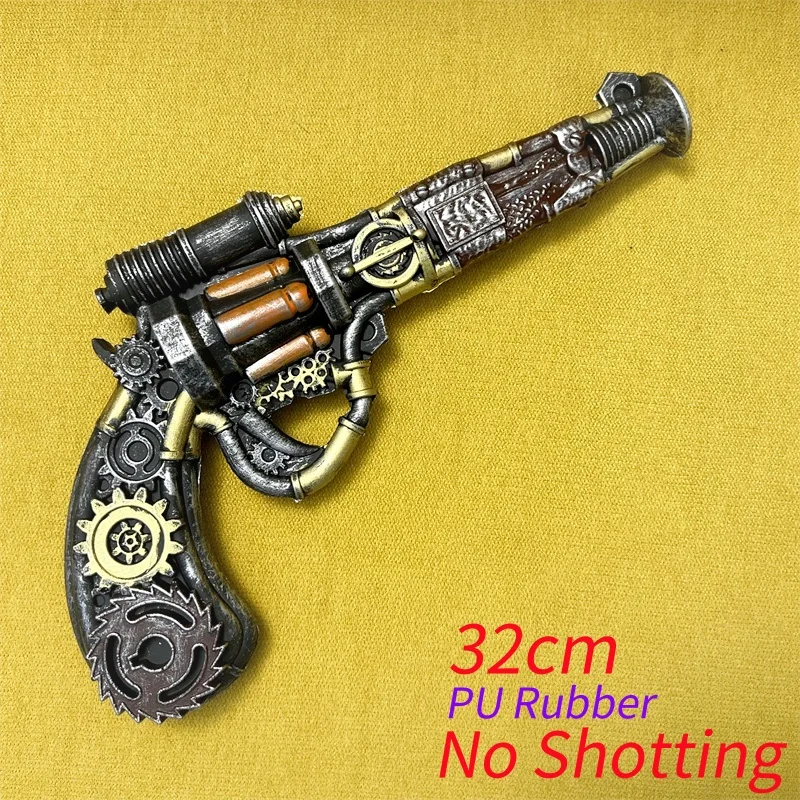 OW Gun Cosplay Punk Cowboy Gun Prop Mechanical Revolver Weapons Model Safety PU Rubber Model Halloween No Shooting