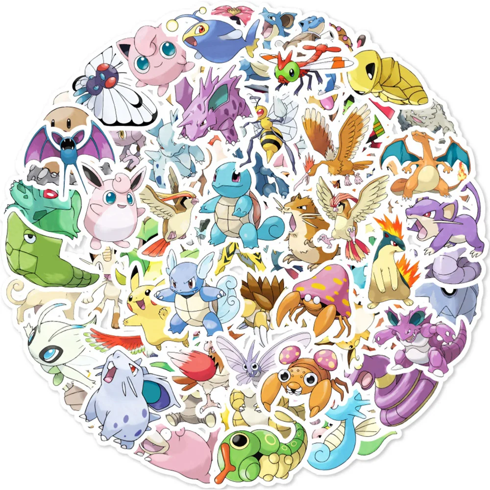 10/30/50/80pcs Anime Pokemon Cute Pikachu Bulbasaur Stickers Cartoon Kids Sticker Toy Phone Diary Skateboard Decals for Kids Toy