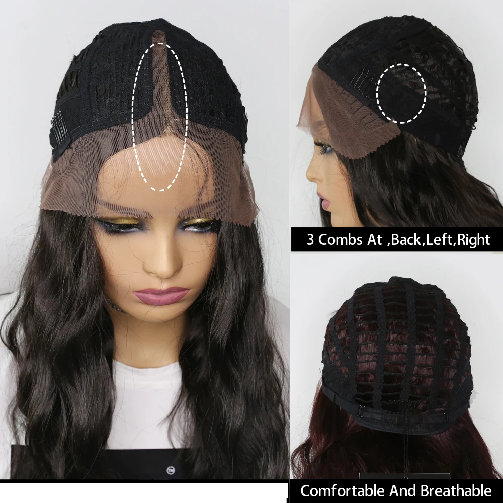 Sivir Synthetic Hair Wigs  20inch Long Lace  Soft Natural Wave Trendy Middle Part Black/99J Color  Lace Wig For Women