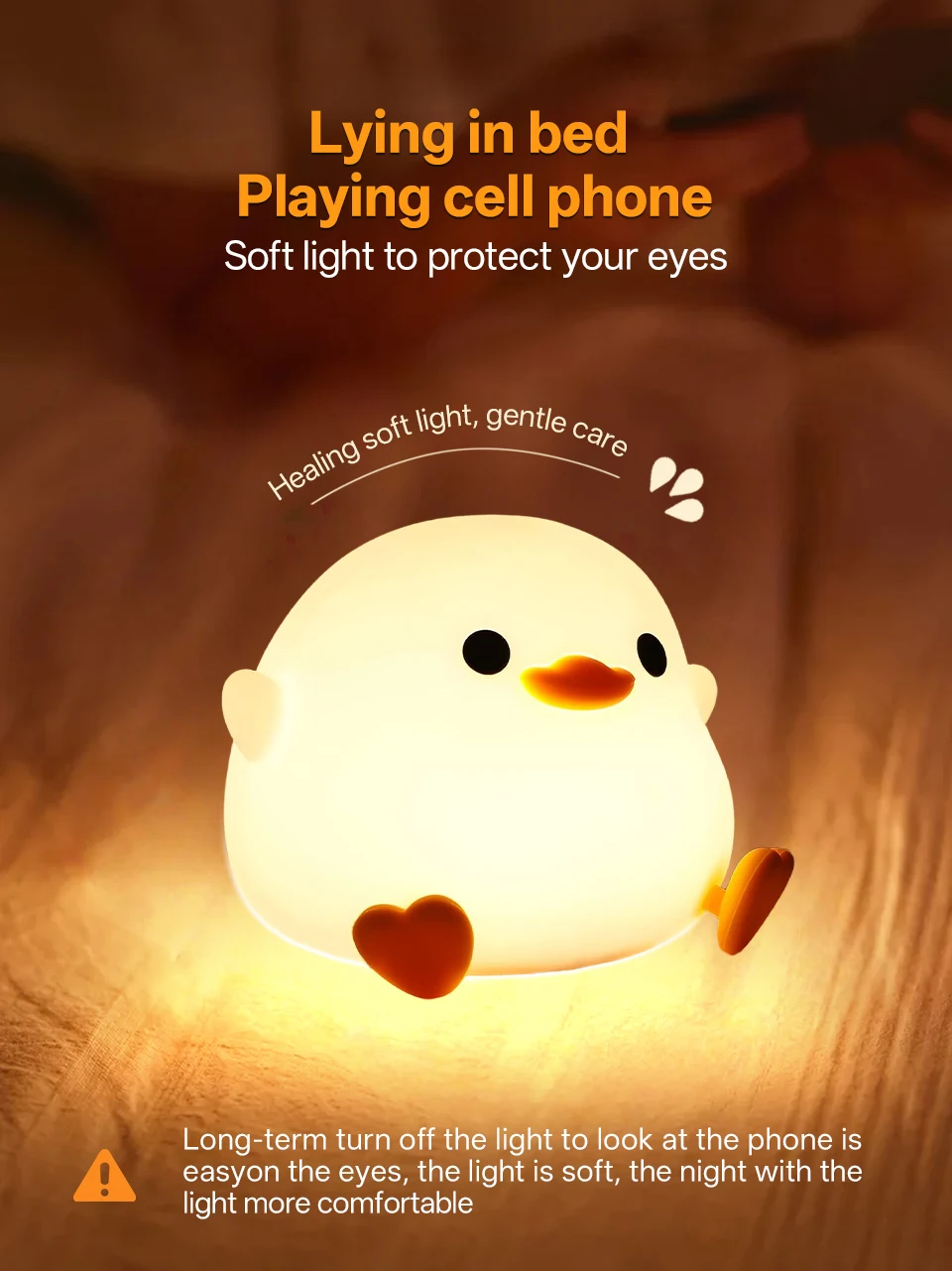 KFV Cute Pear Night Light 7-Color Dimmable Touch-Controlled Night Light Silicone Stress Reducing Pat Duck Lamp USB Rechargeable