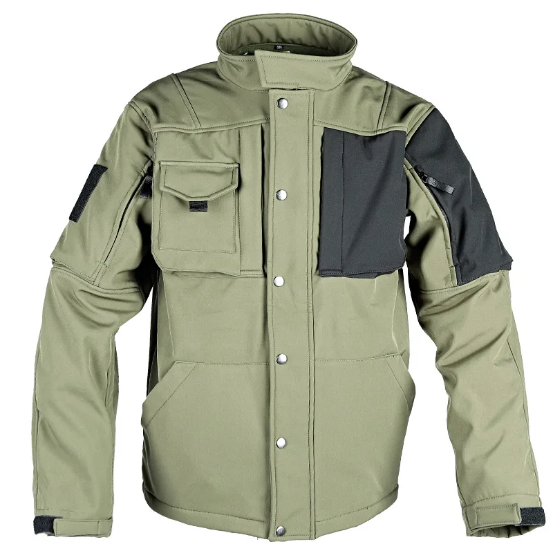 Winter Fleece Jacket Men Riding Outdoor Motorcycle Coats Tactical Multi-pocket Soft Shell Waterproof Windproof Warm Jacket