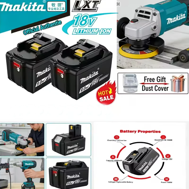 

Upgraded 18V 9.0Ah Lithium Battery Compatible with Makita 18V LXT Battery BL1890B BL1860B with LED Indicator