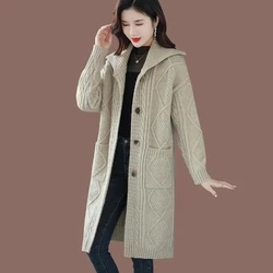 High End Large Lapel Thick Sweater Coat Autumn Winter 4XL Big Size Women Long Knitted Cardigan Female Wool Sweater Knit Jacket