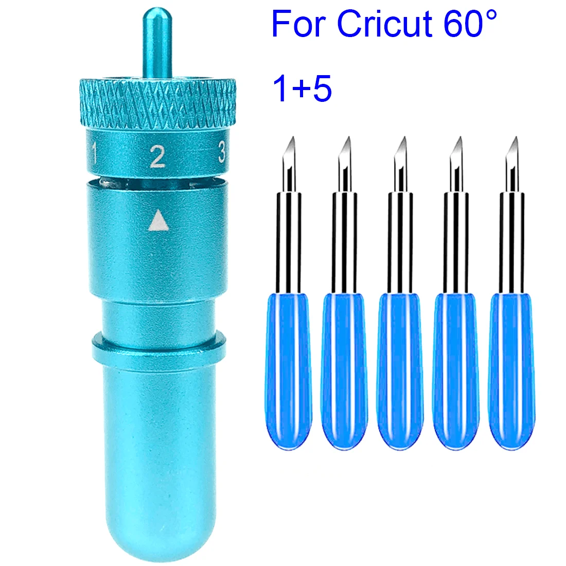 Deep Point 5pcs 60 Degree Plotter Blade Tungsten Steel Vinyl Cutter for Cricut + 1pc Blue 11 Level Adjustable Blade Holder