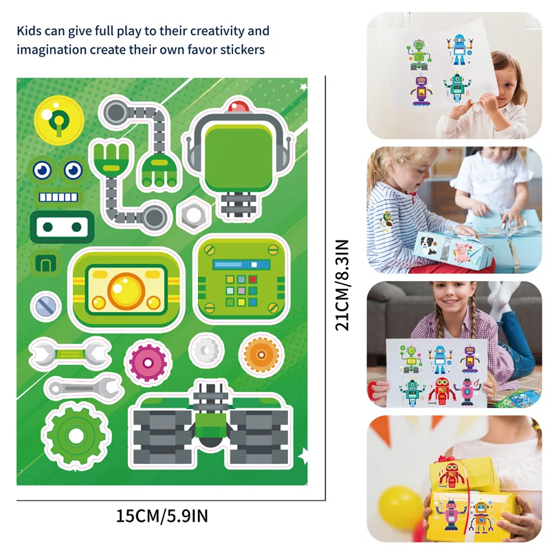 Creative Make Your Own Robot Stickers Children DIY Toys Make A Face Sticker Puzzle Jigsaw Robot Party Decorations Kid Boys Gifts