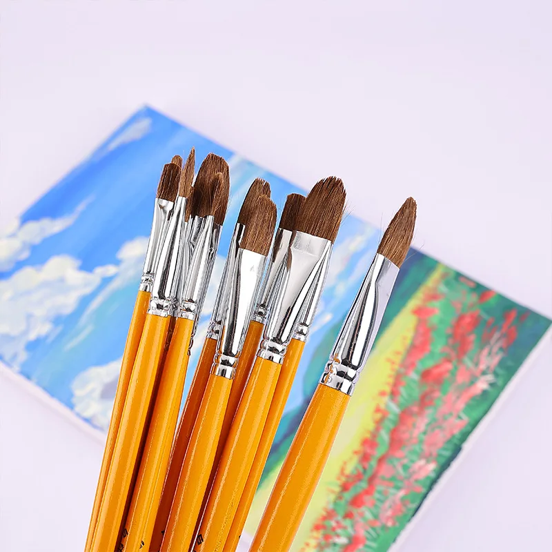 12 шт./набор, кисти для рисования с волчьей шерстью