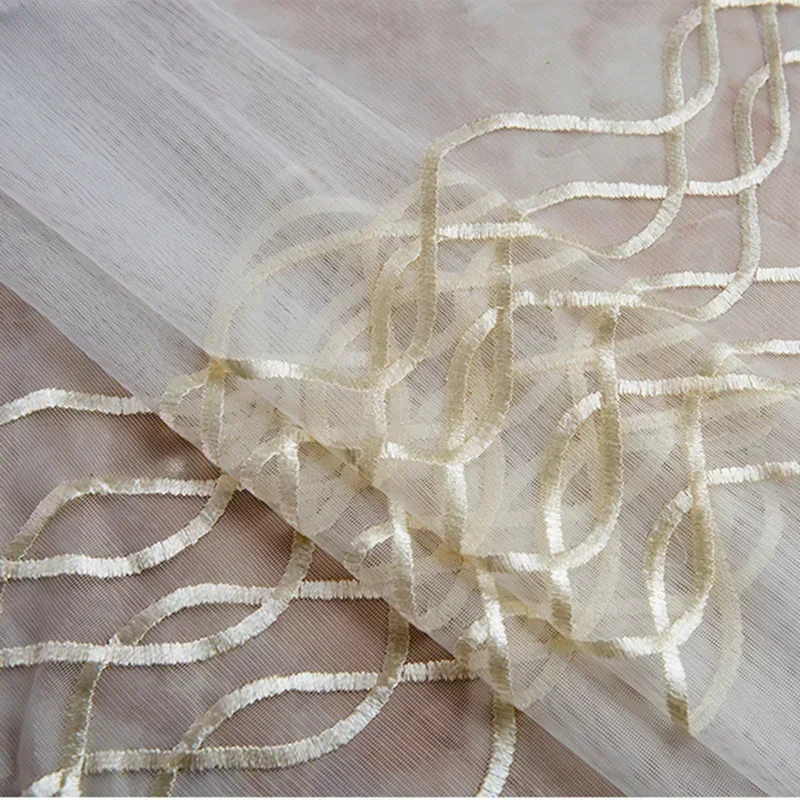 

Golden Tulle Modern Sheer Curtains for Living Dining Room Bedroom Geometric Embroidery Luxury Curtains Coffee Bedroom customize