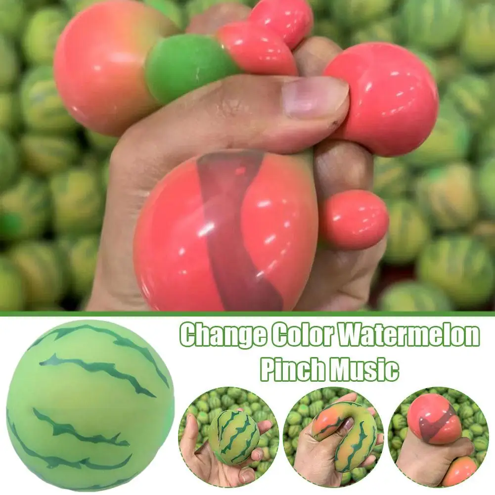 Color-changing Watermelon Decompression Squeeze Ball Gift Squeeze Stress Reliever Fidget Sensory Toys Simulation Fruit