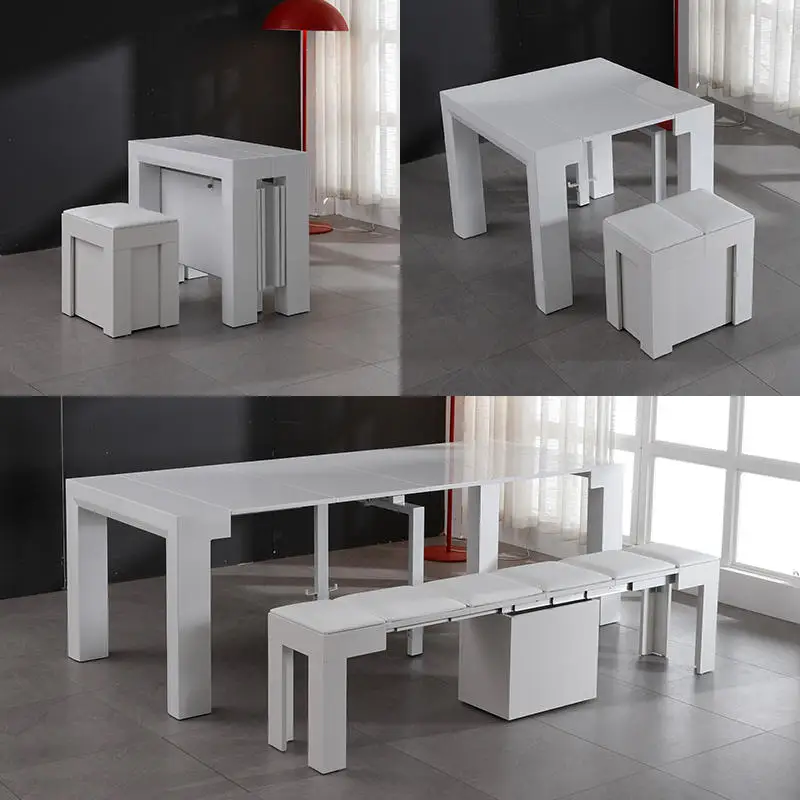 Telescopic dining table rectangle foldable dining table 8 people simple small household household invisible table