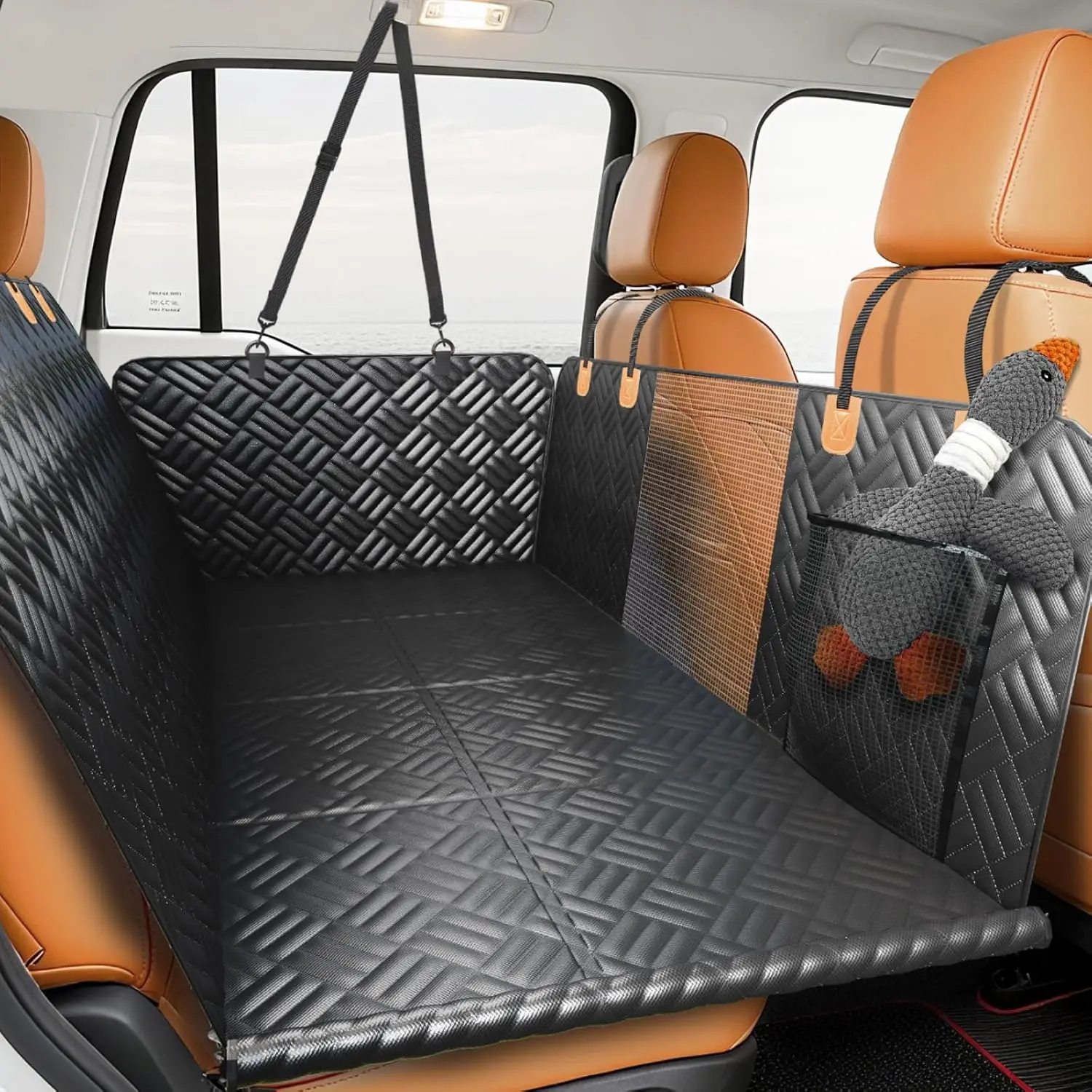 

Hard Bottom Dog Car Seat Cover for Back Seat, Extends to Pet Bed, Supports 400lbs, Waterproof and Easy Install for Trucks/SUVs