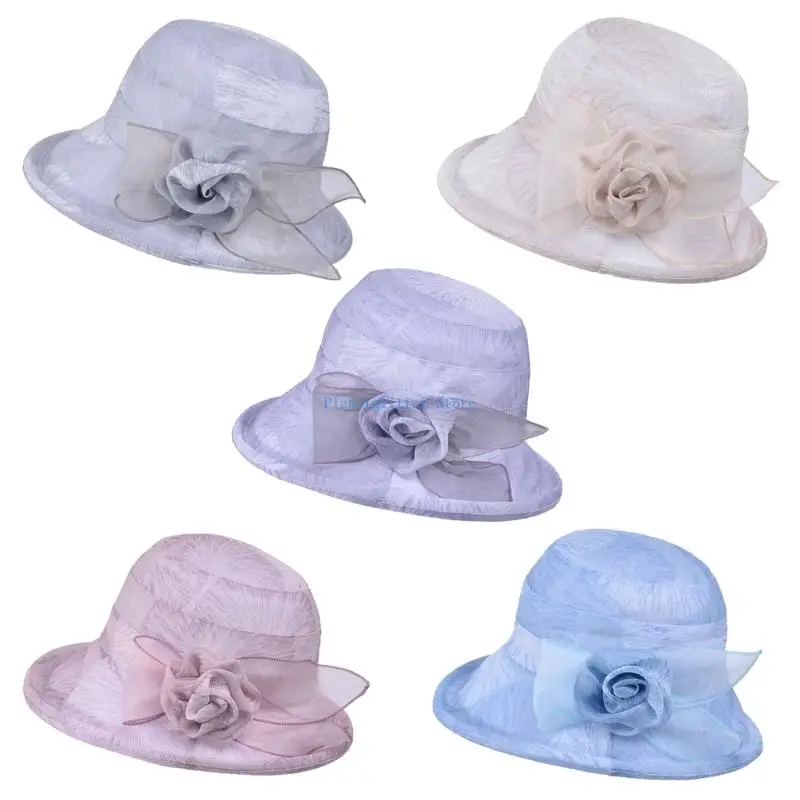 

652B Elegant Mesh Sun Hat for Women with Flower Embellishment Easy to Carry and for Various Occasion