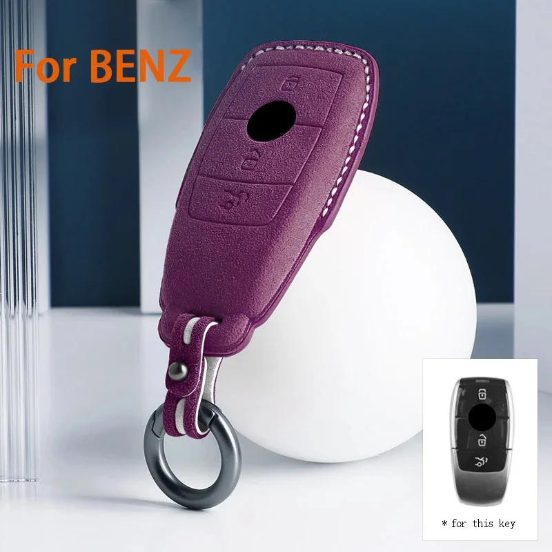 For Mercedes Benz A C E S G Class GLC CLE CLA GLB GLS W177 W205 W213 W222 X167 AMG Suede Leather Car Key Case Shell Keychain