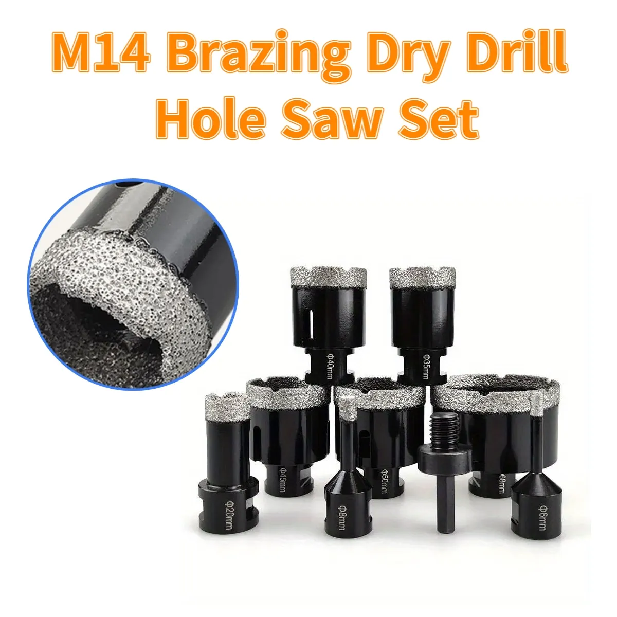 M14 Thread Diamond Dry Vacuum Brazed Drilling Core Bits Set Porcelain Tiles Crowns Drill Marble Hole Saw Tools Angle Grinder