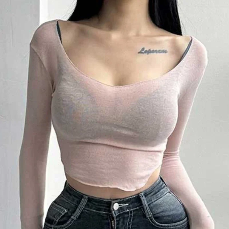 2026 Sommer Einfarbige Figurbetonte Lässige T-Shirts Damen Sexy Ärmellose T-Shirts Tops Weibliche Streetwear Basics Durchsichtige Oberteile
