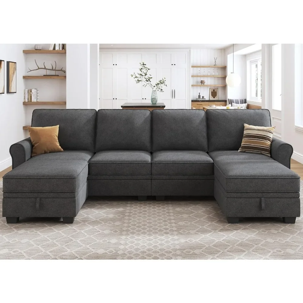 

Convertible Sectional Sofa with Storage Seat U Shaped Sectional Couch with Reversible Chaise 6 Seat Sofas