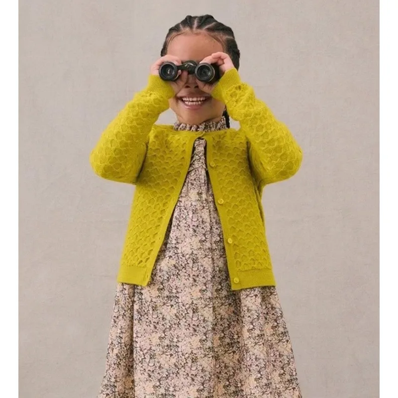 2024 Autumn Winter Girls' Solid Color Knitted Cardigan - Cozy, Trendy, and High-Quality Children's Sweater for Casual Wear