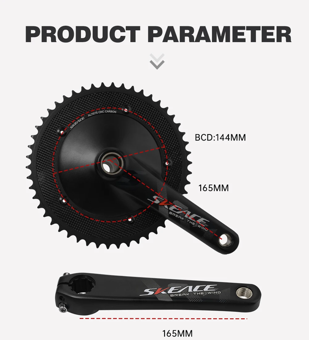 SKEACE Hollowtech Kurbelgarnitur 49T/50T Carbon-Kettenblatt 165mm 144BCD Aluminiumlegierung Fixed-Gear-Fahrradkurbel für Rennrad mit BB – Detail 10