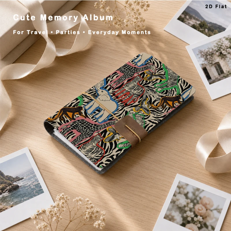 Aesthetic Boho Safari Wildlife Pattern Photo Album 80 Photos Capacity Binder‑Type Instant Picture Book for Couple Family Vacatio