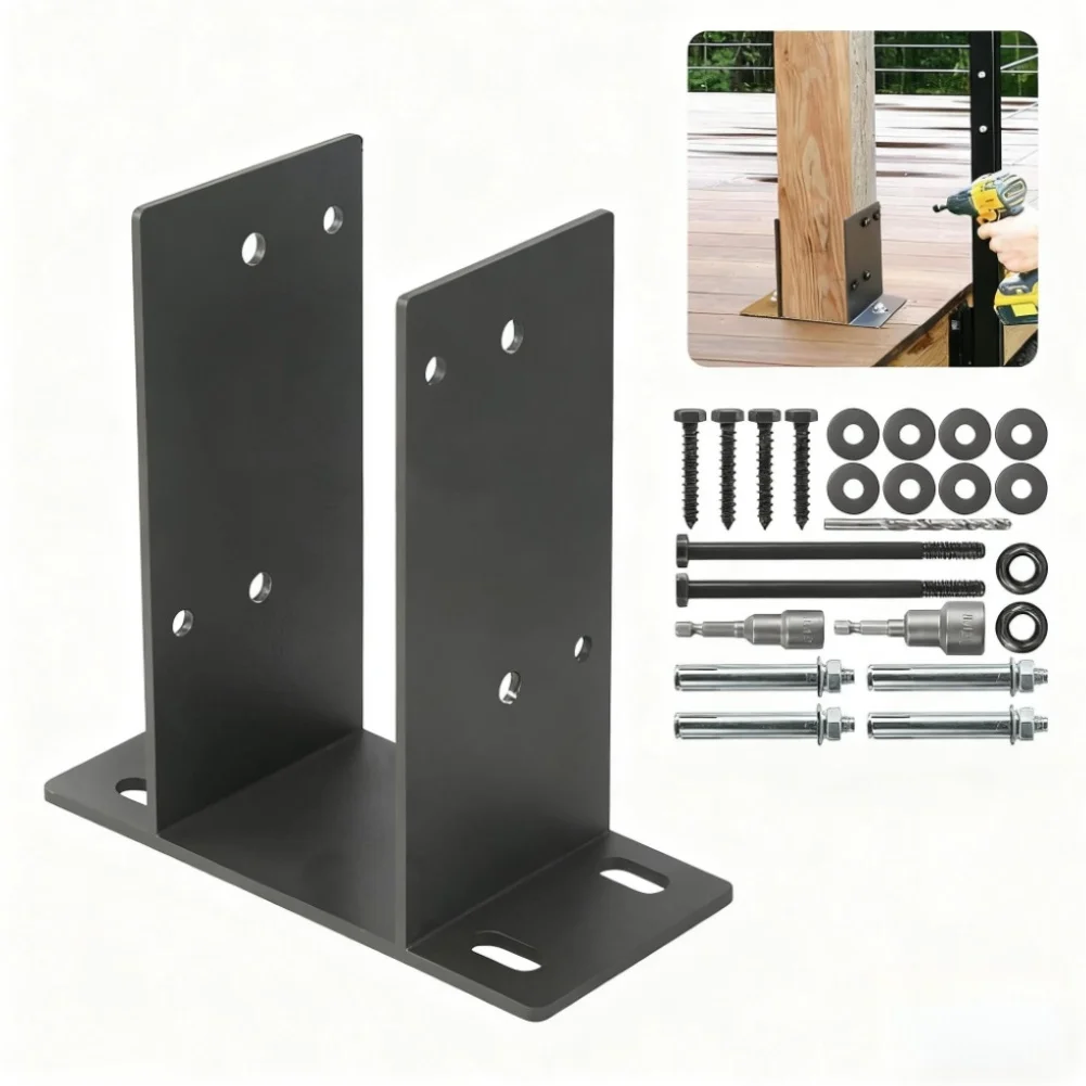 Heavy Duty Steel Post Base 4x4 Concrete Post Bracket for Secure For Deck Railings and Outdoor Structures Support