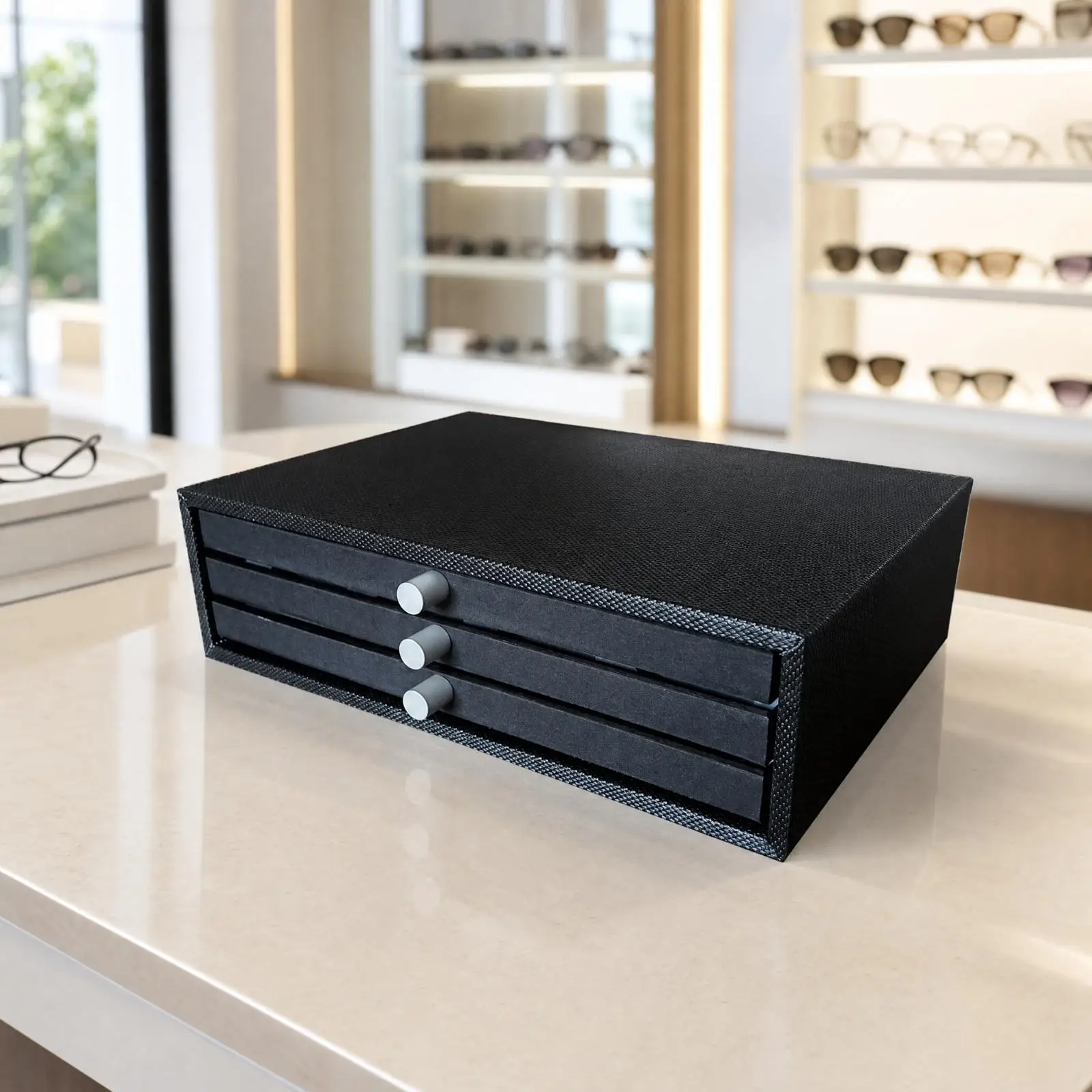 36-Pair Lens Display Case Elegant Pull-out Lens Storage Box Eyewear Organizer with Drawers Modern for Optical Shop Owners