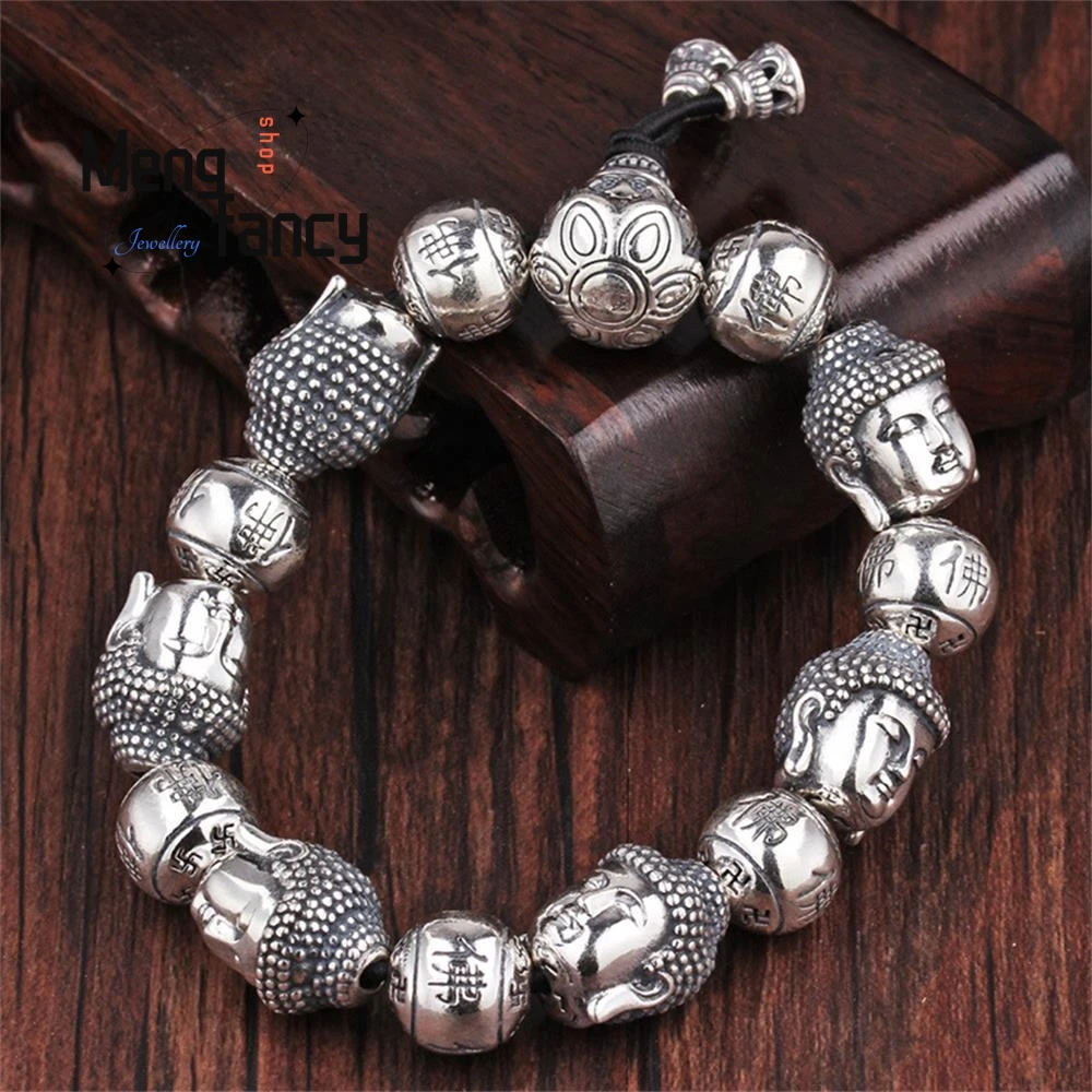 

Vintage Personalised Ethnic Style Sterling Silver Buddha Bead Bracelet Exquisite High-grade Holiday Gifts Luxury Fashion Jewelry