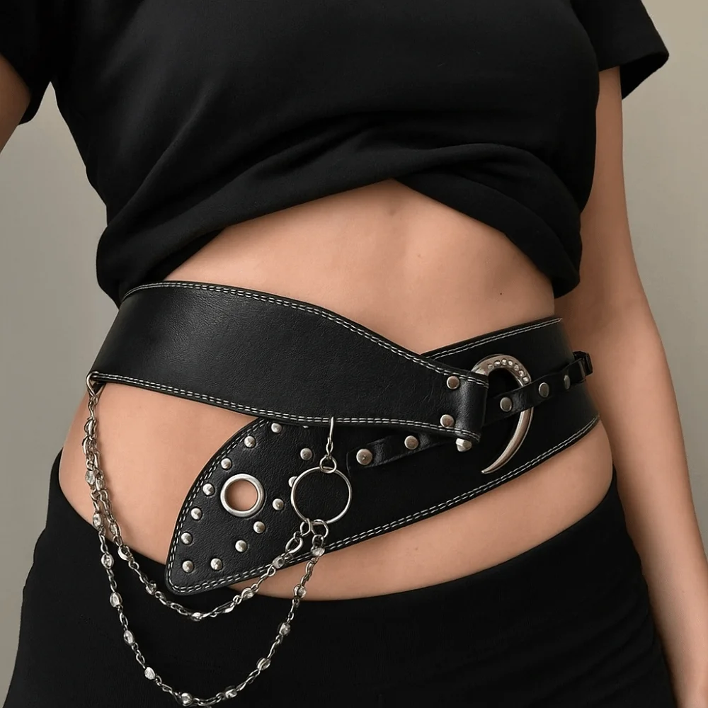 

Retro Vintage Rivet Leather Belt Y2k Heavy-Duty Women's Waist Belt PU Leather Chic Dress Jeans Belt Spicy Girls