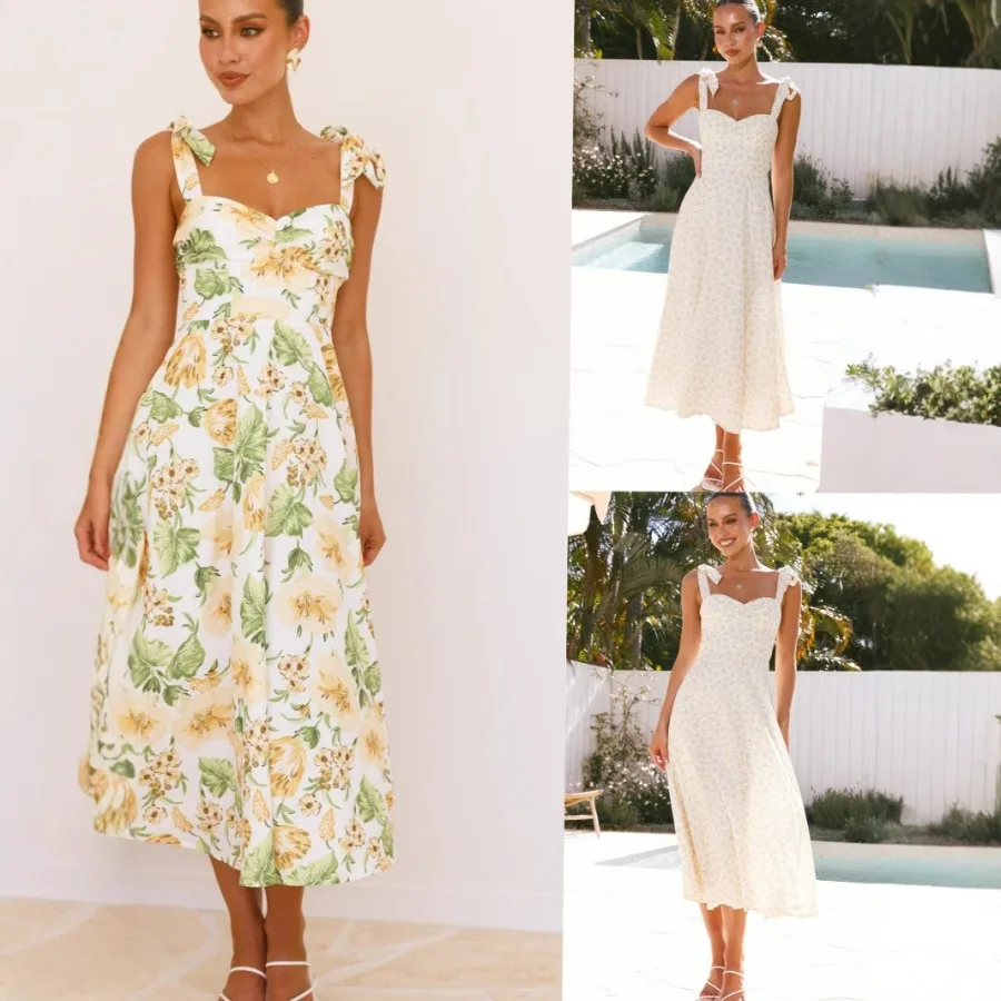 

Европейское и американское женское летнее платье с принтом и бретелями, новинка для отпуска