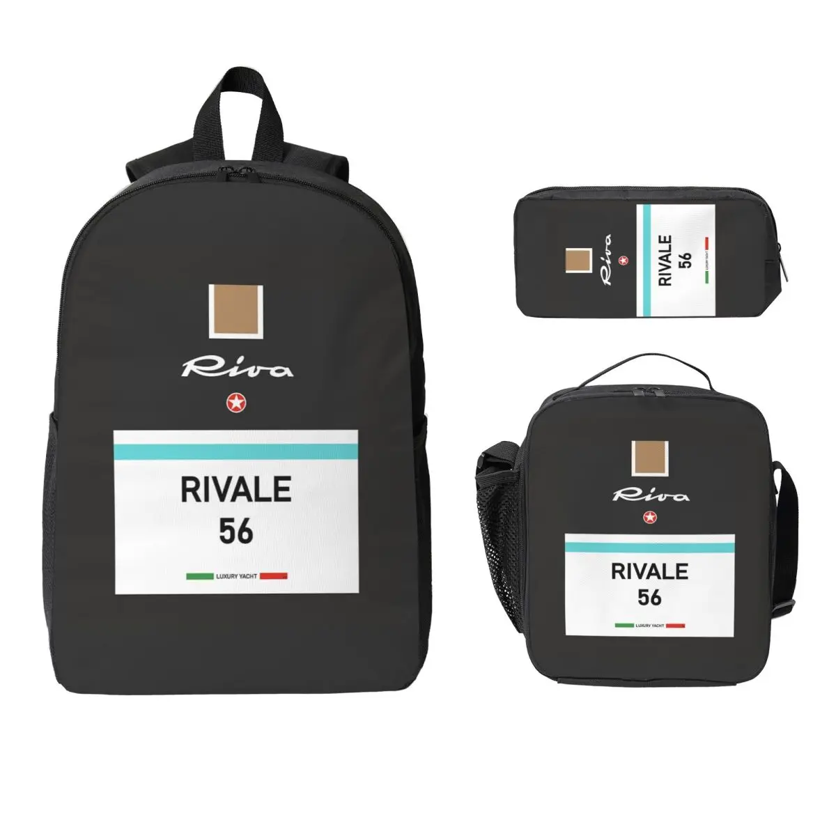 Rivale Riva Aquarama Italy French Riviera Monaco Backpack Boys Girls BookBag School Bag 3ps Insulated Lunch Bag Pencil Case